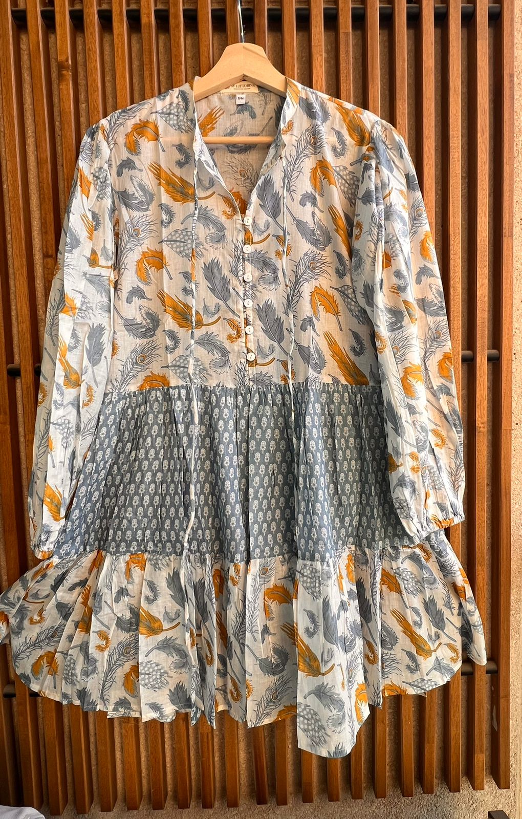 Kort bomullsklänning två olika tyger